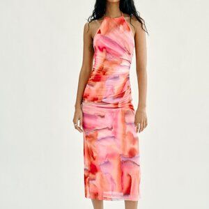 Zara Pink and Orange Midi Dress